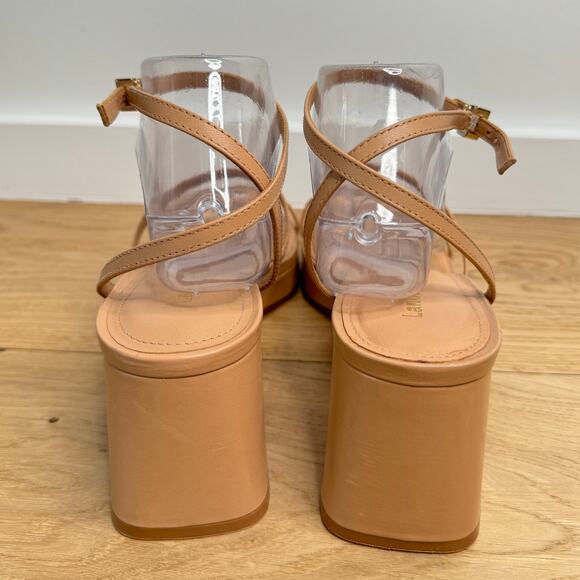 NWOT Larroudé Gio Sandal In Tan Beige Leather Block Heel Strappy, Size 9.5 - Picture 10 of 10